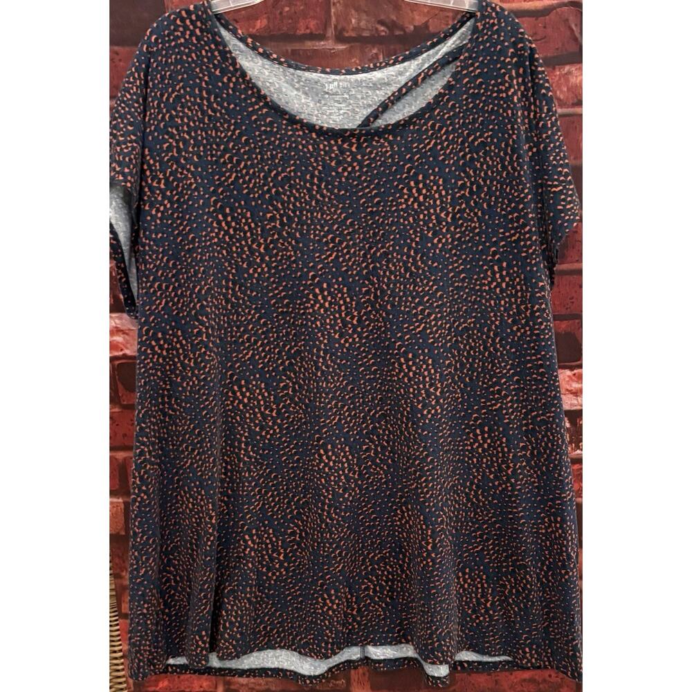J. Jill Fit Back Keyhole Tee Blue Orange Spotted Short Sleeve Size 2X